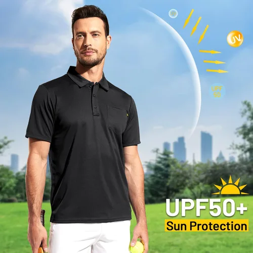 Miniatura 3 de MIER Men's Polo Shirts Polyester Casual Collared Shirts Short Sleeve with Front Pocket, Moisture-Wicking, Sun Protection