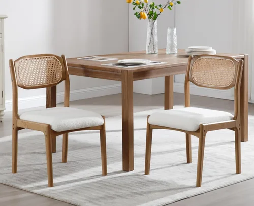 Miniatura 10 de EALSON Juego de 2 sillas de comedor de ratán estilo granja, modernas de mediados de siglo, sillas auxiliares de cocina tapizadas de lino