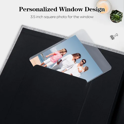 Miniatura 5 de Mublalbum Paquete de 2 pequeños álbumes de fotos de 4 x 6 pulgadas, cubierta de lino con ventana de exhibición, mini libro de imágenes, cada uno
