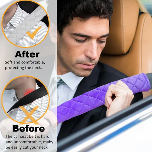 Miniatura 5 de Paquete de 5 Almohadillas Protectoras Suaves y Cómodas para Cinturón de Seguridad de Automóvil para Proteger el Cuello y los Hombros (Morado)