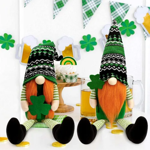 BINSUNS Gnomos de peluche del día de San Patricio, 2 piezas de gnomos verdes irlandeses Tomte, muñeco de gnomos para decoración del día de San