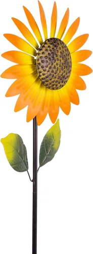 Miniatura 6 de Viveta Paquete de 2 molinillos de viento de girasol de metal para exteriores, escultura de viento decorativa cinética con estaca resistente