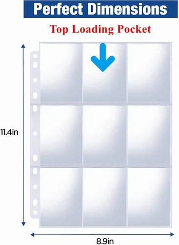 Miniatura 2 de Carpeta de 900 bolsillos, páginas de tarjetas coleccionables de carga superior para carpeta de 3 anillos, fundas transparentes de doble cara