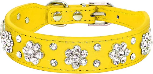 Miniatura 5 de Serijoars Collar para perro y gato con diamantes de imitación - Collar brillante de cuero PU ajustable, tallas XS, S, M (XS, negro)