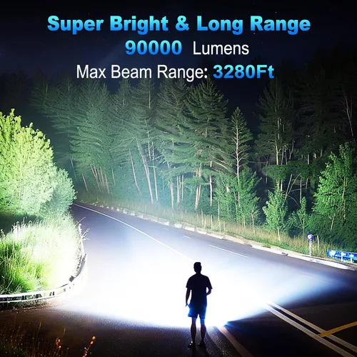 Miniatura 2 de KINGCAESAR - Linternas de 90,000 lúmenes altos, paquete de 2, linterna recargable ultra brillante con 7 modos de luz, luz LED con alta potencia