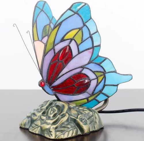 Miniatura 2 de Pequeña lámpara de mesa Tiffany de vidrio manchado Lámpara de escritorio de mariposa de 7X5X9.8 pulgadas Luz de acento antigua