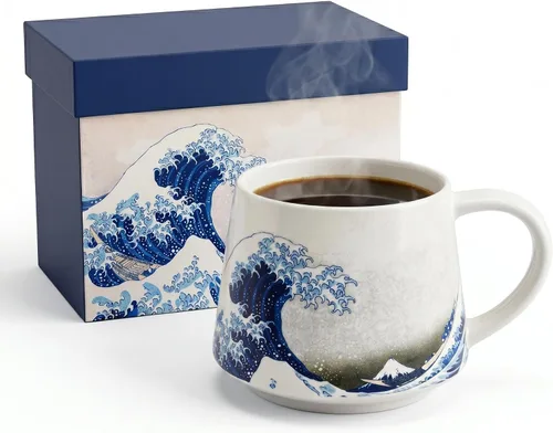 Miniatura 12 de DUSVALLY Taza de café floral de cerezo de 12 onzas, taza de cerámica con asa, apta para microondas y lavavajillas, taza de regalo rosa para mujer