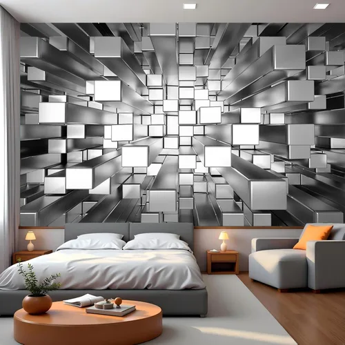 Miniatura 9 de FLFK Papel tapiz autoadhesivo 3D de bloques azules y blancos, murales de pared para despegar y pegar, póster grande para sala de estar, dormitorio