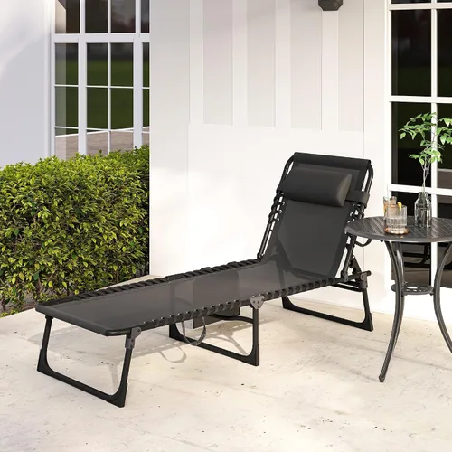 Miniatura 8 de Outsunny Tumbona plegable para exteriores, silla de bronceado con bolsillo lateral, correa de transporte, tumbona portátil para patio y playa