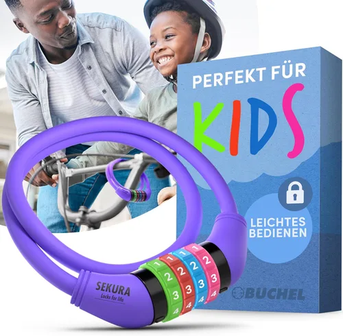 Miniatura 12 de Büchel Cable de bloqueo de bicicleta para niños, colorido y sin llave, asegura la bicicleta de tu hijo, accesorio de bicicleta fácil de usar