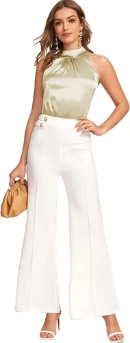 Miniatura 2 de Milumia Blusa sin mangas de satén para mujer, elegante, de verano, con abertura en la espalda