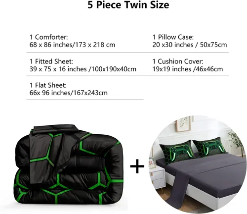 Miniatura 3 de ROWADALO Juego de ropa de cama de 5 piezas para niños, juego de edredón para niños jugadores, tamaño individual, juego de edredón de videojuegos