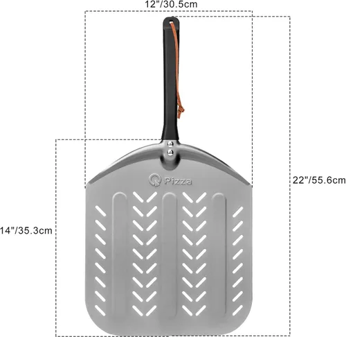 Miniatura 2 de Pala de pizza de aluminio, paleta de torneado de pizza de metal perforado de 12 pulgadas para horno de parrilla, herramienta de cocina, espátula