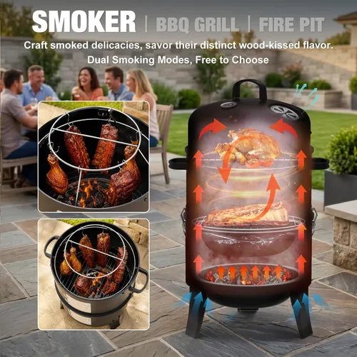 Miniatura 3 de Ahumador de carbón de 16", Parrilla de barbacoa vertical resistente 3 en 1, Fogata al aire libre con área de cocción de 402 pulgadas cuadradas
