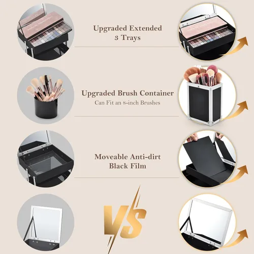 Miniatura 3 de FRENESSA Estuche de Maquillaje de 11.8 Pulgadas Estuche Organizador de Maquillaje Caja Grande de Cosméticos con Espejo Portátil 3 Bandejas Caja