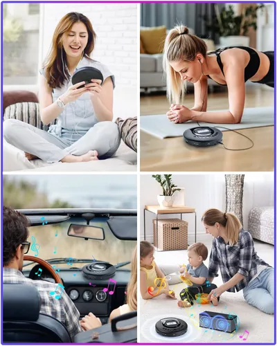 Miniatura 7 de ARAFUNA Reproductor de CD portátil Bluetooth con radio FM, reproductor de CD recargable de 2000 mAh para coche con pantalla LCD, reproductor