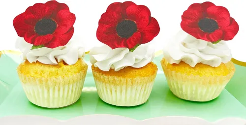 Miniatura 2 de Sugar Robot - Flores comestibles de amapola - Tamaño pequeño - Decoraciones comestibles para tartas de flores - Hecho a mano - Hecho en los Estados