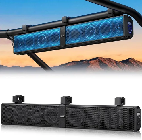 Ehaho Barra de sonido UTV de 34 pulgadas con subwoofer, barra de sonido SXS de 8 altavoces con Bluetooth e iluminación RGB, altavoces impermeables