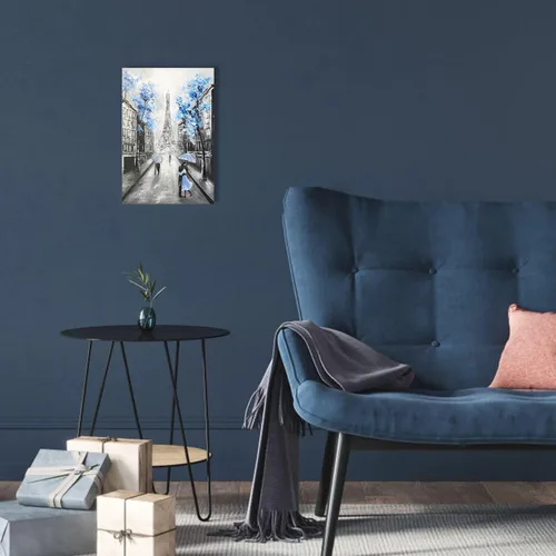 Miniatura 3 de YPY Arte de Pared en Lienzo Floral Azul de París: Imagen de Flor Azul Torre Eiffel Gris para Decoración de Baño, Pintura Texturizada de Paisaje