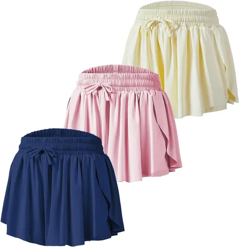 Miniatura 6 de Pantalones cortos fluidos de mariposa para niñas, pantalones cortos deportivos para niños pequeños, faldas de tenis 2 en 1, pantalones cortos