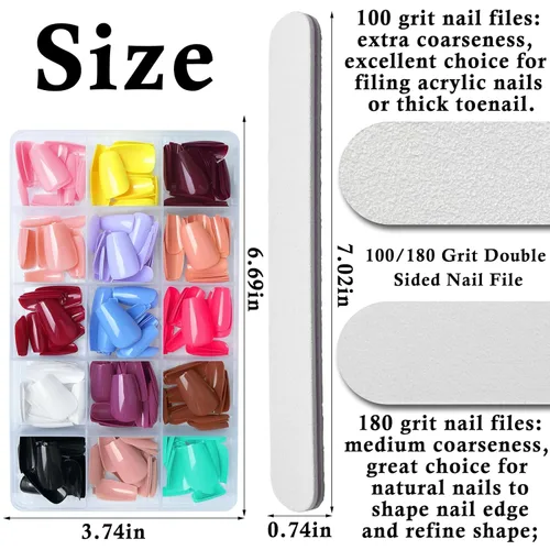 Miniatura 3 de 360 uñas postizas a presión de ataúd, uñas postizas cortas de bailarina, uñas postizas acrílicas de color de cobertura completa, puntas de uñas