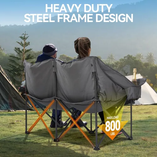 Miniatura 4 de Sillas de Camping Dobles Acolchadas Tipo Loveseat para 2 Personas - Sofá de Camping de Servicio Pesado de Tamaño Grande para Adultos Exterior, Gris