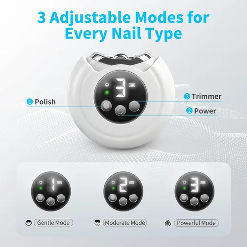 Miniatura 2 de Cortaúñas eléctrico 3 en 1, amoladora automática con luz LED, 3 velocidades recargables de bajo ruido para personas mayores, bebés y adultos