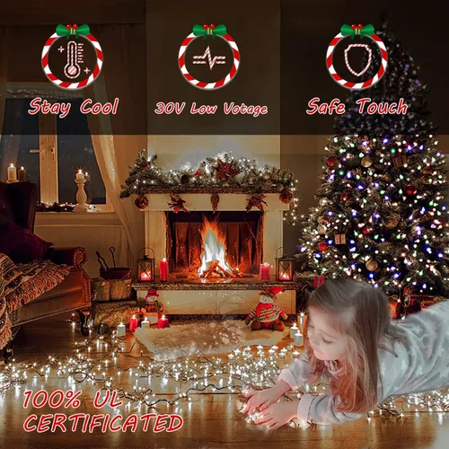 Miniatura 4 de Luces de Navidad para exteriores, 300 luces LED de 108 pies con 8 modos, enchufe de extremo a extremo, certificado UL, guirnalda de luces