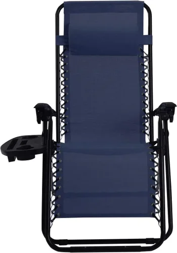 Miniatura 9 de Sillón de gravedad cero para exteriores con almohada y bandeja de utilidad, reclinable plegable para patio y playa (azul marino)
