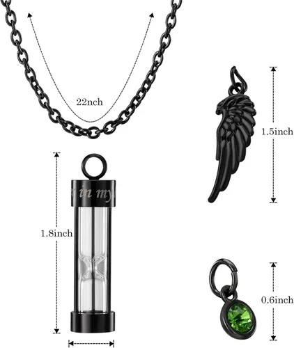 Miniatura 2 de PREKIAR Collar de urna de cremación para cenizas en forma de reloj de arena con dije de recuerdo 12 piedras de nacimiento y un ala de ángel