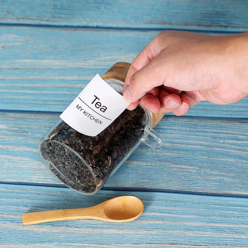 Miniatura 6 de Tarro de vidrio con tapa de rosca y cuchara, paquete de 3 recipientes de té de 16 onzas para té de hojas sueltas, recipientes de sal y azúcar