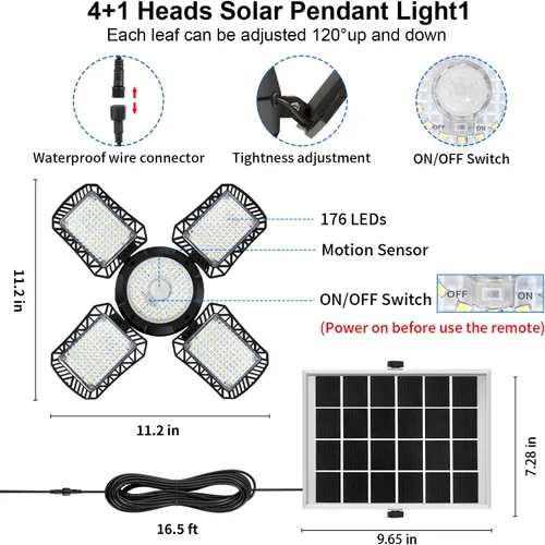 Miniatura 6 de Luz solar para interiores y exteriores, 176 LED con energía solar, luz colgante disponible durante el día, doble lámpara con sensor de movimiento