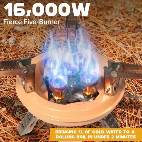 Miniatura 5 de Roamix Estufa de camping portátil multicombustible de 54,500 BTU - Quemador plegable a prueba de viento de 16,000 W con adaptador de recipiente