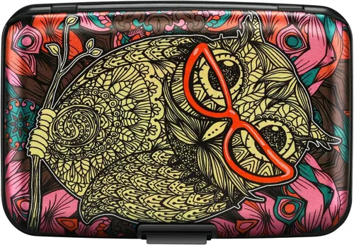 Miniatura 304 de ELFISH Mini cartera de aluminio RFID para tarjetas de crédito, funda de identificación de metal para hombres y mujeres, Happy Flower, Cartera Rfid