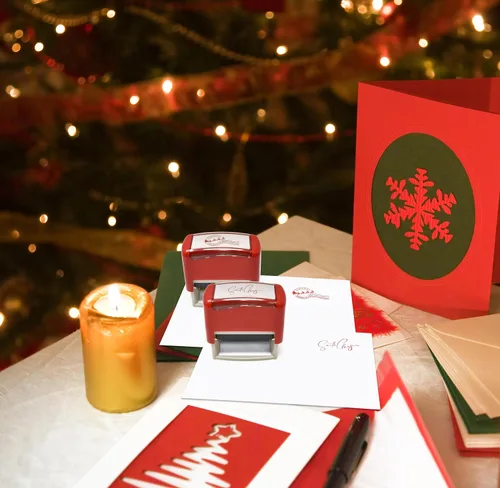 Miniatura 5 de Gift Boutique Juego de 2 sellos de goma autoentintados de Navidad con sello de firma de Santa Claus y sello de correo de reno del Polo Norte