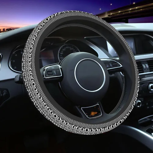 Miniatura 9 de Funda para Volante de Coche de Cráneo Humano Cráneo Sonriente Siniestro en Estilo Retro con Texto Manuscrito Funda para Volante de Coche Decoración
