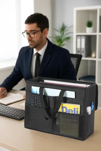 Miniatura 3 de Qozary Paquete de 2 Cajas Organizadoras de Carpetas de Archivos - Bolsa Portátil para Archivos Colgantes con Tapas, Caja Organizadora de Archivos