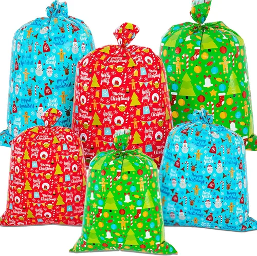 Miniatura 9 de OuMuaMua Paquete de 3 Bolsas Grandes de Regalo de Navidad - 49" x 35.5" Bolsas Jumbo de Plástico para Envolver Regalos de Navidad Reutilizables