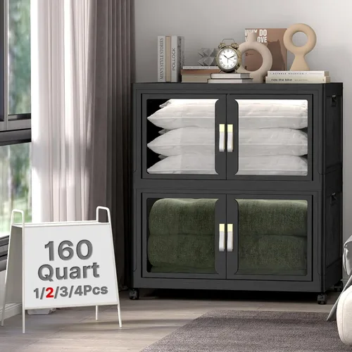 Miniatura 19 de Stackable Storage Bins with Lids, Clear Doors, 120QT Storage Bins Large Storage Cabinet Foldable Collapsible Closet Organizers for Bedroom Dorm