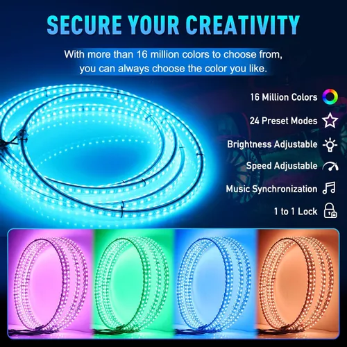 Miniatura 2 de Juego de 4 luces LED RGB de 17 pulgadas para anillo de rueda, control Bluetooth, señal de giro y función de frenado (doble cara)