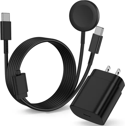 Cargador de reloj Samsung de 25 W, carga rápida, 2 en 1 Samsung Galaxy Watch y cable de cargador de teléfono de 3 pies para Galaxy Watch 8/8