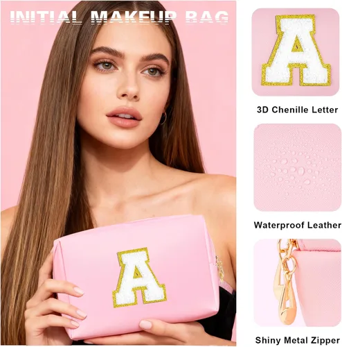 Miniatura 2 de Awfrky Bolsa de maquillaje con inicial, regalos de graduación, regalos de cumpleaños para niñas de 4, 5, 6, 7, 8, 9, 10, 11, 12 años, regalos