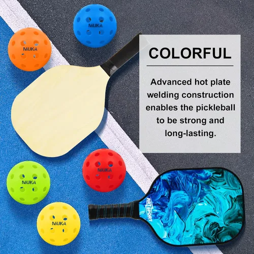 Miniatura 6 de Muka Paquete de 10 bolas de pickleball con bolsa de cordón, bolas de pickleball de 40 agujeros para exteriores