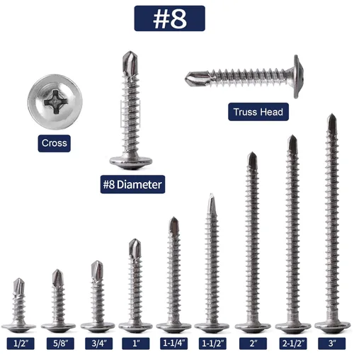 Miniatura 3 de Tornillos de chapa metálica #8 de 1-1/2 pulgadas, 100 tornillos de acero inoxidable 410 tornillos autorroscantes rápidos de cabeza de armadura