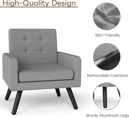 Miniatura 3 de Juego de 2 sillas decorativas para sala de estar, sillón tapizado moderno y cómodo de mediados de siglo con asiento grande, sofá individual, silla