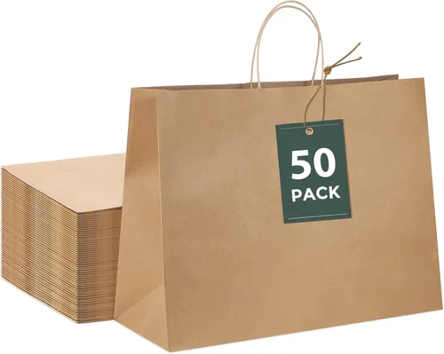 Miniatura 19 de GSSUSA Paquete de 200 bolsas de regalo de papel negro de 5.25 x 3.75 x 8 pulgadas, bolsas de papel kraft negras con asas a granel para compras