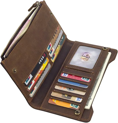 Miniatura 2 de Genda 2Archer Billetera RFID de cuero genuino vintage para hombre, Marrón, Vintage