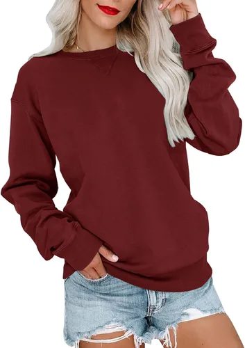 Miniatura 18 de Bingerlily Sudadera casual de manga larga para mujer, cuello redondo, linda sudadera pullover de ajuste relajado, tops Azul