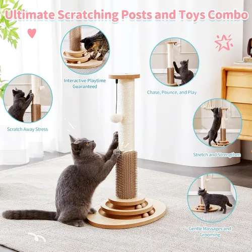Miniatura 2 de Made4Pets Poste Rascador para Gatos, Poste Rascador de Sisal de 23" de Alto con Autoarreglador, Juguetes Interactivos de Pelota con Pista 4 en 1