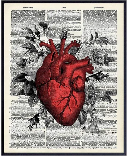 Impresión artística de diccionario de corazón floral retro, póster vintage reciclado, decoración del hogar para dormitorio, baño, sala de estar,